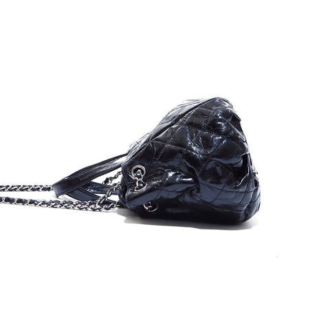 Chanel Polo Bellow Chain Umhängetasche Handtasche Silber Metallarmatur Coco Mark Nr. 12 2008-2009 Tweed Handtasche Schwarz WS4590