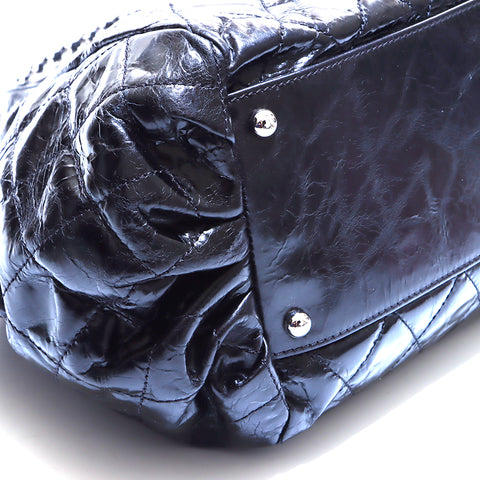 Chanel Polo Bellow Chain Umhängetasche Handtasche Silber Metallarmatur Coco Mark Nr. 12 2008-2009 Tweed Handtasche Schwarz WS4590