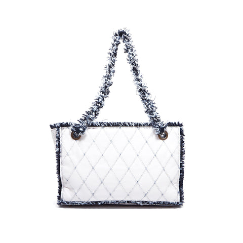 香奈儿可可马克·羔羊皮革x tweed银色硬件锁定号锁2012 2012肩袋米色WS4593