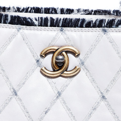 シャネル CHANEL ココマーク ラムレザー × ツイード シルバー金具 ターンロック 15番台 2012年製 ショルダーバッグ ベージュ WS4593