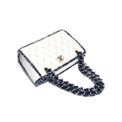 シャネル CHANEL ココマーク ラムレザー × ツイード シルバー金具 ターンロック 15番台 2012年製 ショルダーバッグ ベージュ WS4593