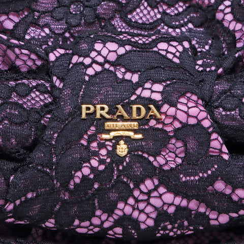 プラダ PRADA レース リボン 総柄 ハンドバッグ ブラック ピンク WS4602