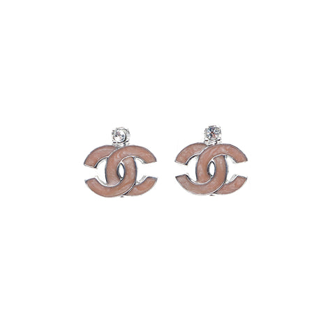 Chanel Coco Mark Rhinestone Earrings Silver WS4689