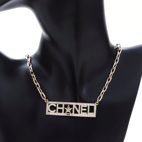 シャネル CHANEL ロゴ ラインストーン ネックレス ゴールド WS4690