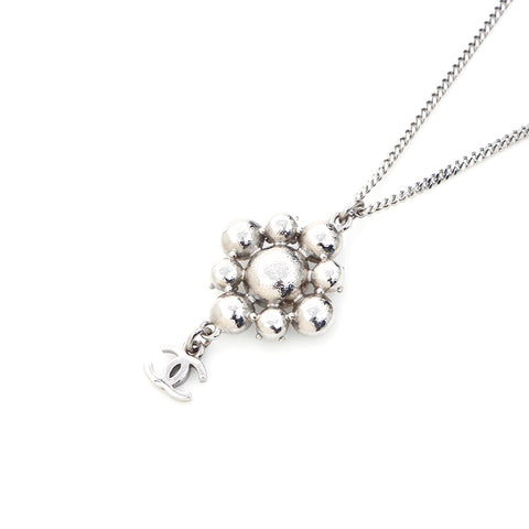 Chanel Coco Mark Rhinestone 09V Necklace Silver WS4719