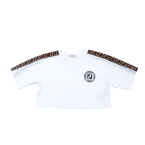 FENDI Zucca Logo Cropped Short Sleeve T-shirt Cotton White WS4743