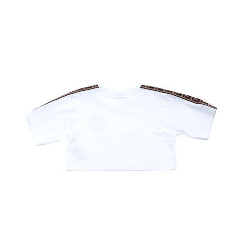 FENDI Zucca Logo Cropped Short Sleeve T-shirt Cotton White WS4743