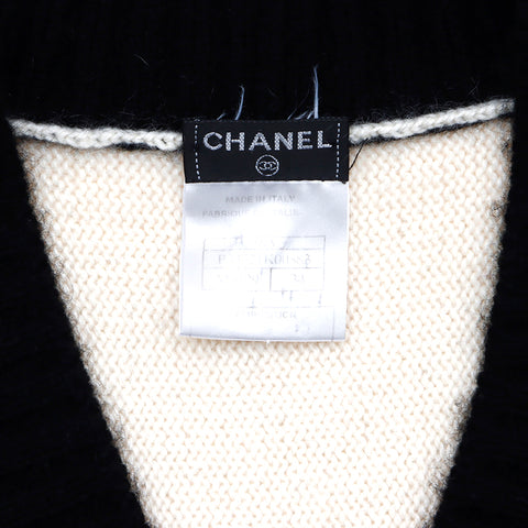 シャネル CHANEL ココマーク グリポワ バイカラー カシミヤ混 カーディガン ブラック×ホワイト WS4779