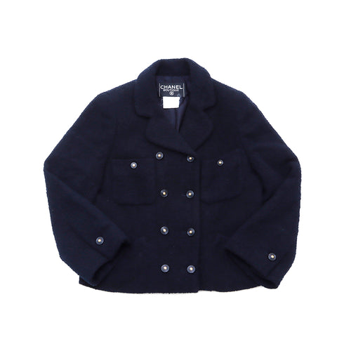 Chanel Coco Button Tweed Double Jacket Navy WS4780