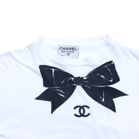 シャネル CHANEL リボン 1990年 半袖Ｔシャツ VINTAGE 中古 定番 コットン ホワイト WS4821