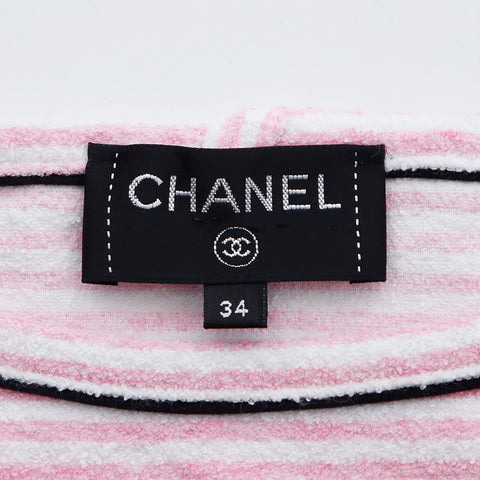 シャネル CHANEL ボーダー ロゴ パイル地 カットソー VINTAGE 中古 定番 ピンク WS4832