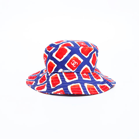Chanel Coco Mark Hat VINTAGE Used Classic Cotton Red x Blue WS4846