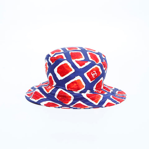 Chanel Coco Mark Hat VINTAGE Used Classic Cotton Red x Blue WS4846