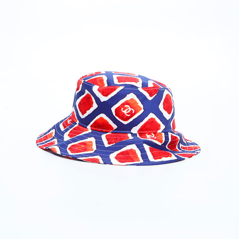 Chanel Coco Mark Hat VINTAGE Used Classic Cotton Red x Blue WS4846