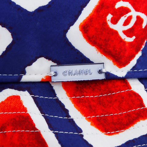 Chanel Coco Mark Hat VINTAGE Used Classic Cotton Red x Blue WS4846