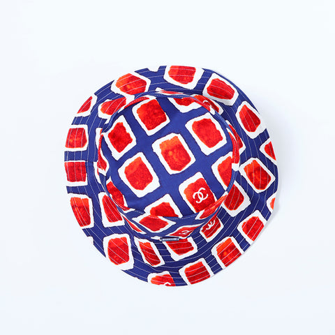 Chanel Coco Mark Hat VINTAGE Used Classic Cotton Red x Blue WS4846