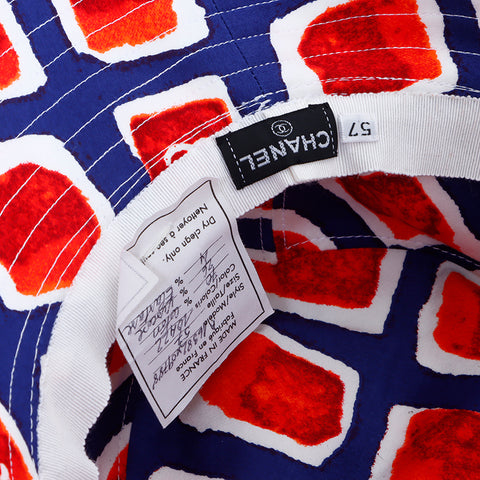 Chanel Coco Mark Hat VINTAGE Used Classic Cotton Red x Blue WS4846