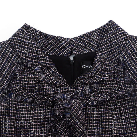 シャネル CHANEL ツイード　半袖　リボンSize:38 ワンピース VINTAGE 中古 定番 ネイビー ピンク WS4879