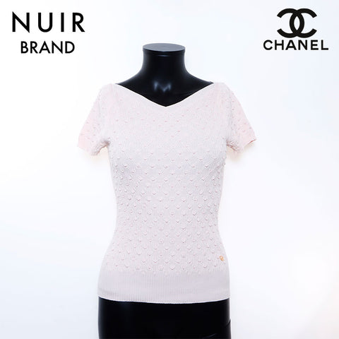 シャネル CHANEL ニット V-Neck 半袖Ｔシャツ VINTAGE 中古 定番 ピンク WS4899