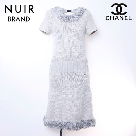 chanel white knit dress CHANEL white cotton blend 2012 12P RIB-KNIT TRUMPET Dress 38 S