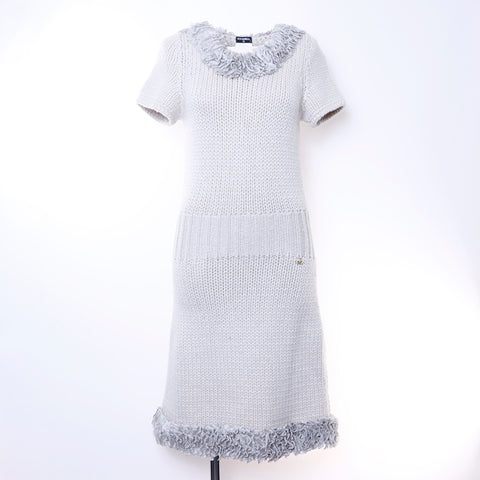 Chanel Knit Short Sleeve Dress Beige WS5002 NUIR VINTAGE Chanel Knit Short Sleeve Dress Beige WS5002 NUIR VINTAGE