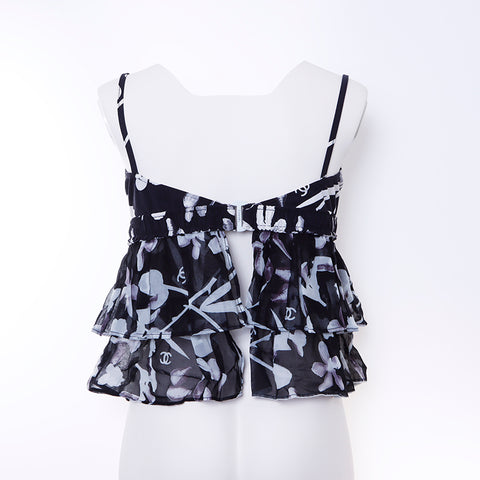 Chanel chanel tunique floral 04s camisole noir x blanc ws5018