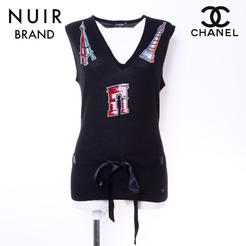 シャネル CHANEL カシミア ニット 06C  タンクトップ ブラック WS5019