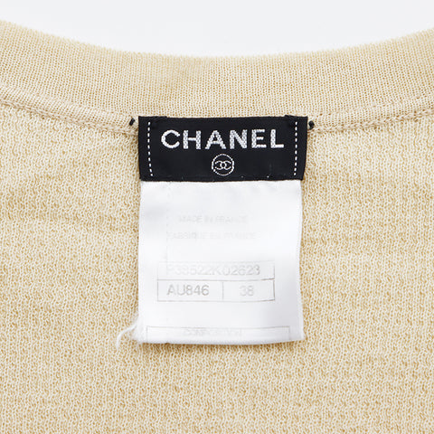 Chanel Coco Button Cardigan Cotton Beige WS5043