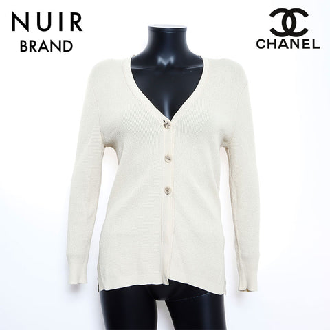 Chanel Coco Button Cardigan Cotton Beige WS5043