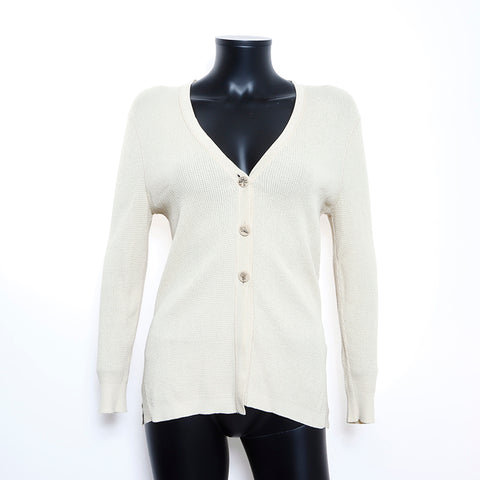 Chanel Coco Button Cardigan Cotton Beige WS5043