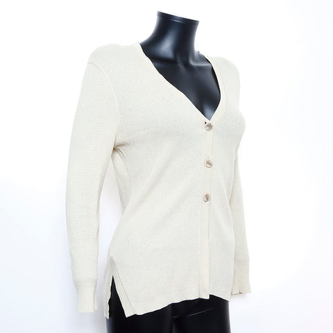 Chanel Coco Button Cardigan Cotton Beige WS5043