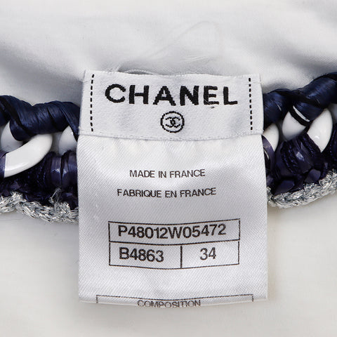 Chanel CHANEL Sleeveless Dress Silk Navy x White WS5074