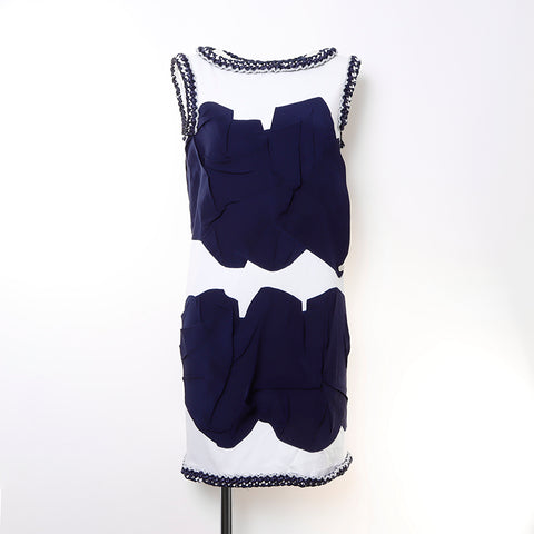 Chanel CHANEL Sleeveless Dress Silk Navy x White WS5074