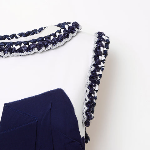 Chanel CHANEL Sleeveless Dress Silk Navy x White WS5074