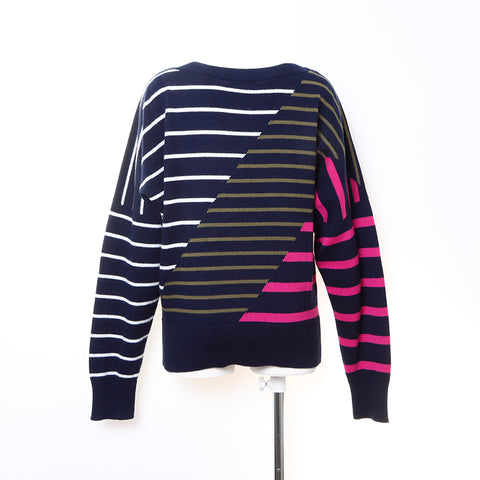 CHANEL COCO Mark border knit cashmere Navy WS5077