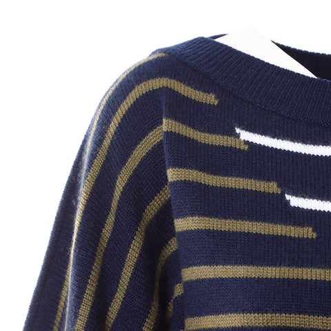 香奈儿可可标记边框针织羊绒海军WS5077