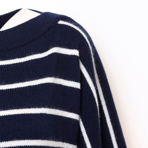 CHANEL COCO Mark border knit cashmere Navy WS5077