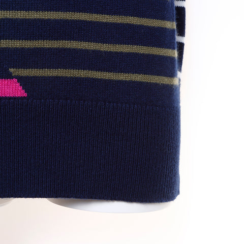 CHANEL COCO Mark border knit cashmere Navy WS5077