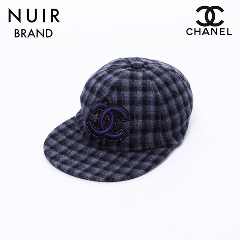 シャネル CHANEL ココマーク チェック ウール キャップ グレー WS5092