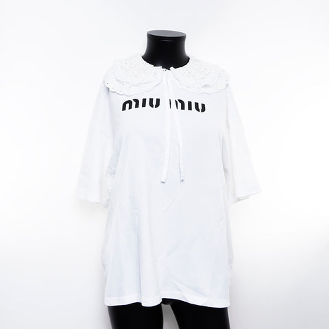 ミュウ ミュウ Miu Miu Size:XS　襟レース 半袖Ｔシャツ ホワイト WS5131