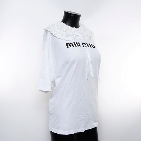 ミュウ ミュウ Miu Miu Size:XS　襟レース 半袖Ｔシャツ ホワイト WS5131