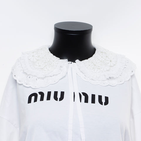 ミュウ ミュウ Miu Miu Size:XS　襟レース 半袖Ｔシャツ ホワイト WS5131