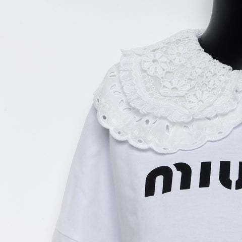 ミュウ ミュウ Miu Miu Size:XS　襟レース 半袖Ｔシャツ ホワイト WS5131