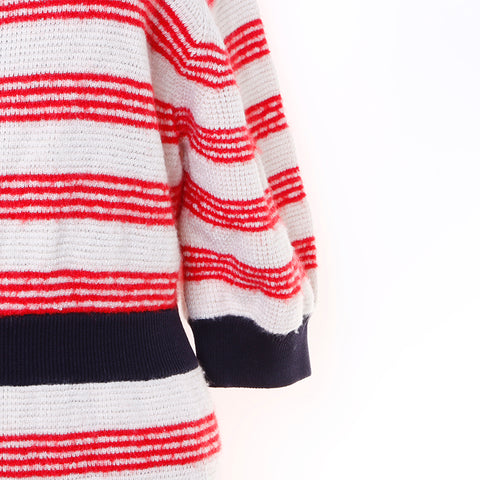 Chanel Size:42 Border knit cashmere dress white red WS5133