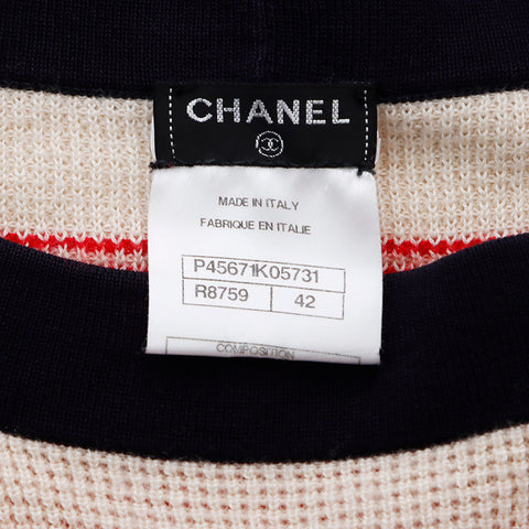 Chanel Size:42 Border knit cashmere dress white red WS5133