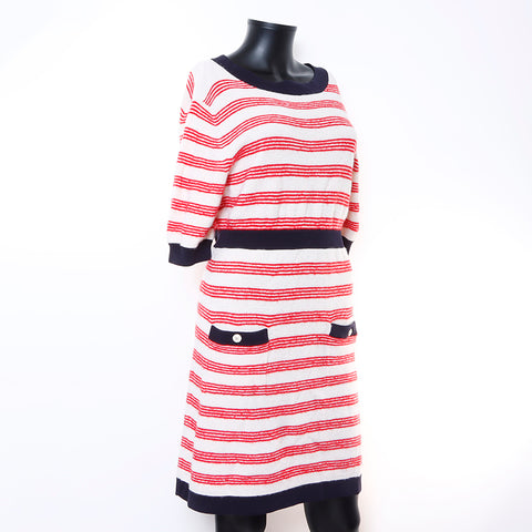 Chanel Size:42 Border knit cashmere dress white red WS5133