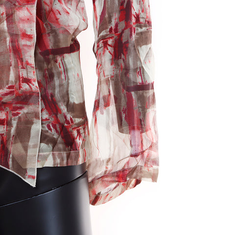 Chanel Size:40 All-over pattern sheer silk long sleeve shirt green red WS5135