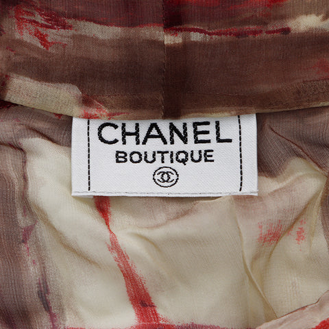 Chanel Size:40 All-over pattern sheer silk long sleeve shirt green red WS5135