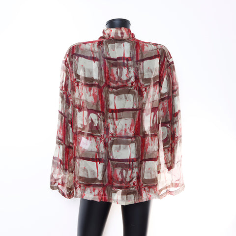 Chanel Size:40 All-over pattern sheer silk long sleeve shirt green red WS5135