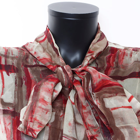 Chanel Size:40 All-over pattern sheer silk long sleeve shirt green red WS5135